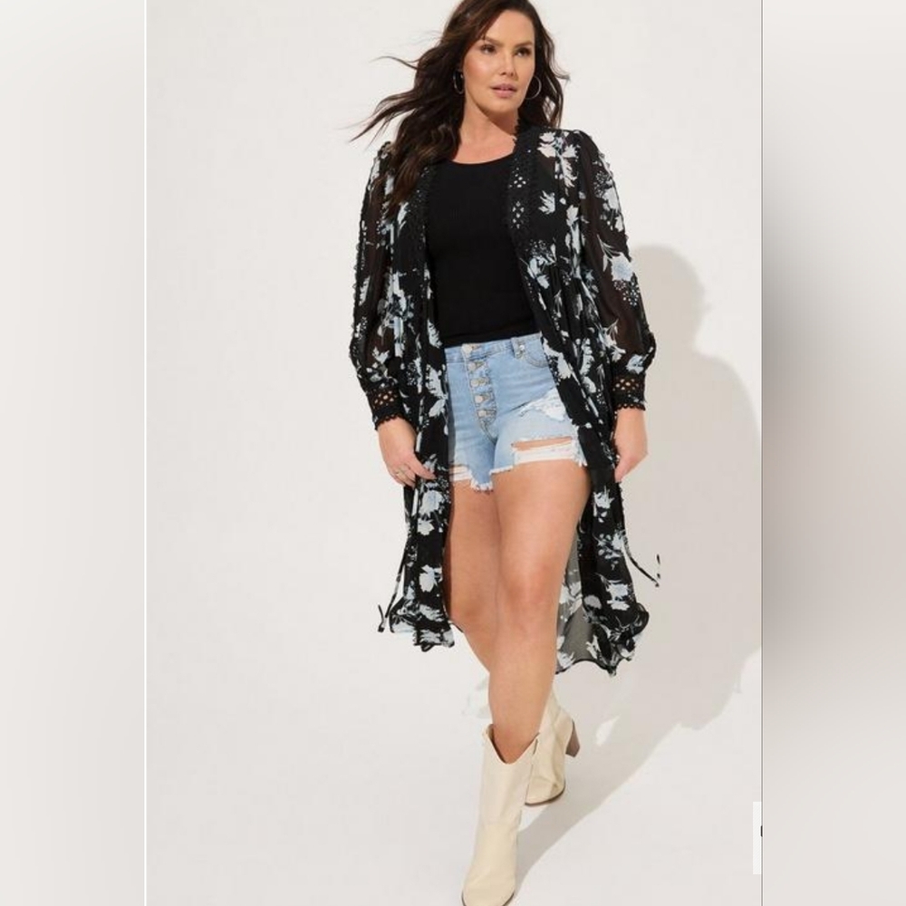 Torrid-Plus Size (Size 18) Chiffon Tie Front Maxi Kimono